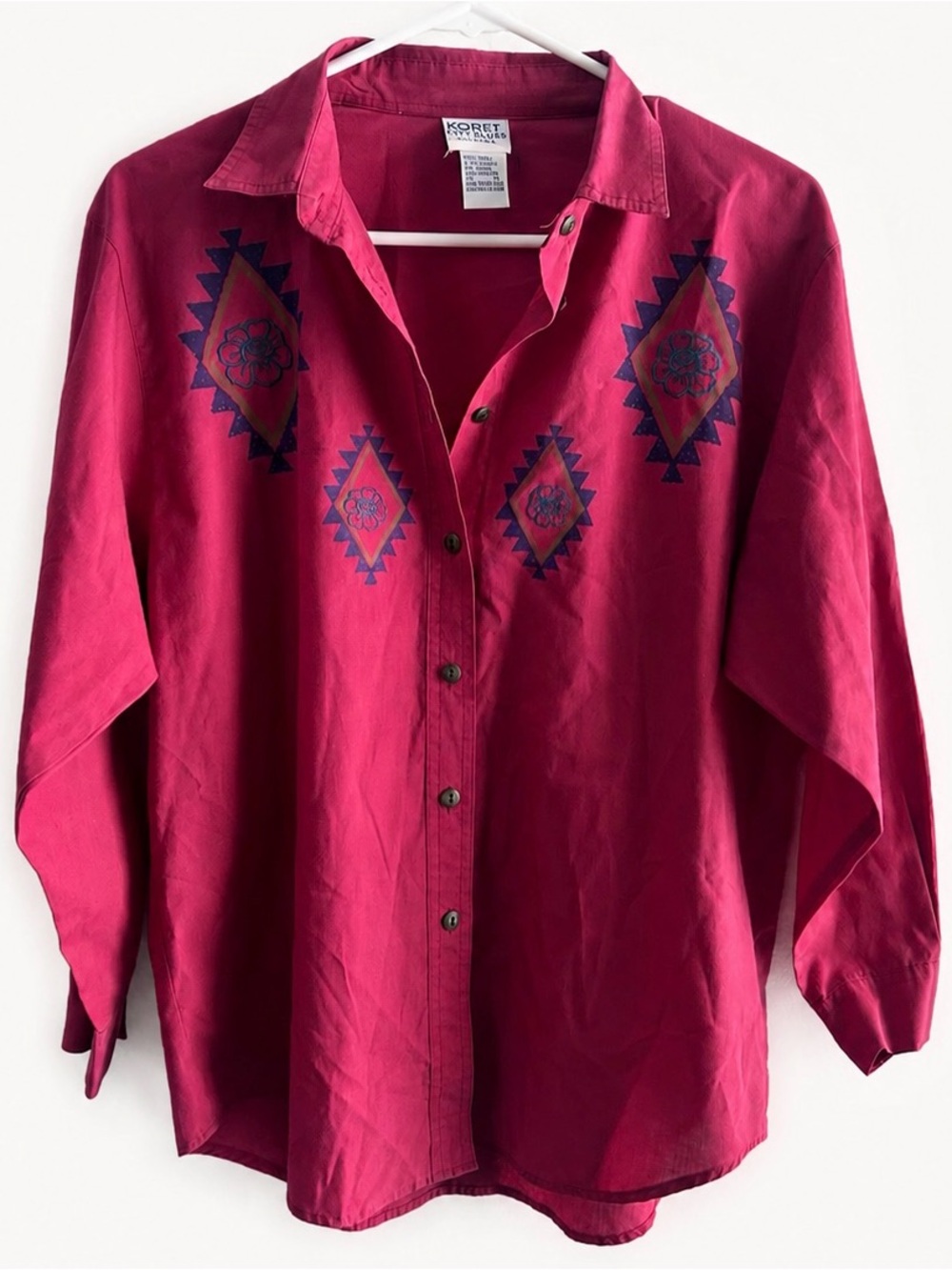 Vintage Koret City Blues Maroon Southwestern Embroidered Button Down Shirt